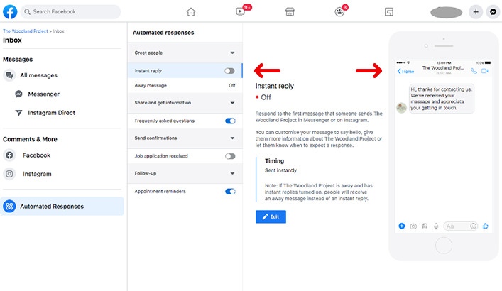 Facebook Automated Responses: Instant reply