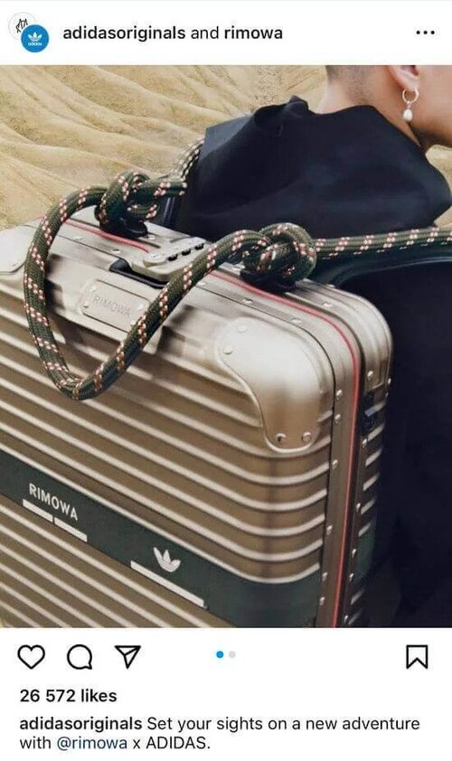 Captura de pantalla de la publicación de Instagram de la colaboración entre adidas y rimowa
