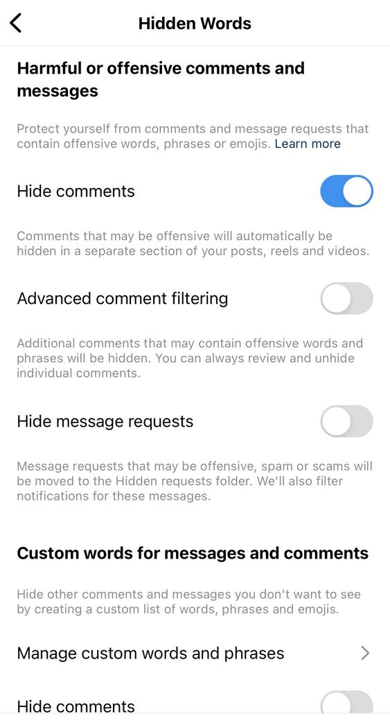 How to hide Instagram comments in bulk