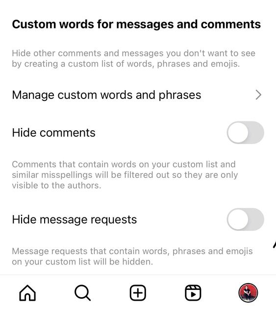 How to hide Instagram comments - custom words