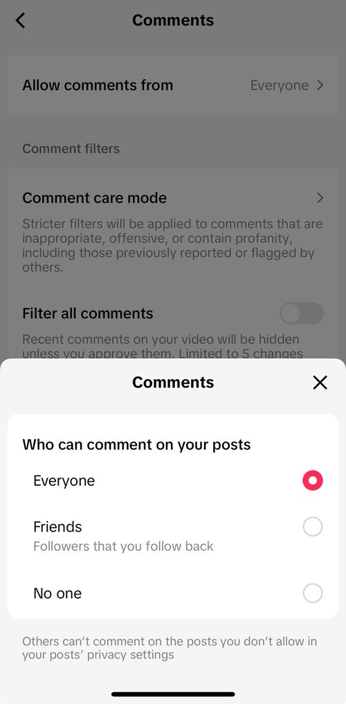 TikTok Comments - who can comment tiktoks