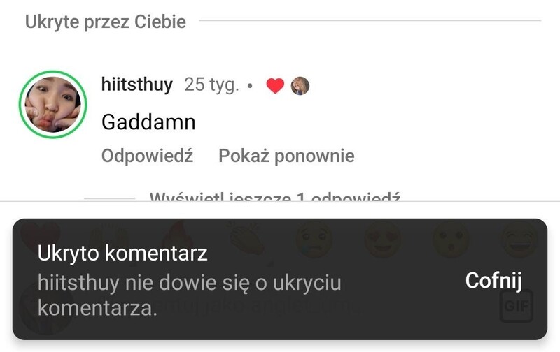 Jak Ukryć Komentarze na Instagramie - informacja o ukryciu komentarza
