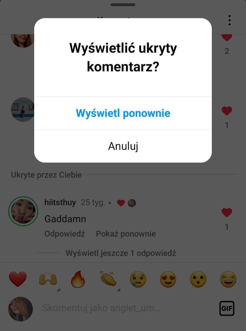Jak Ukryć Komentarze na Instagramie - pokazywanie ponowanie ukrytego komentarza 2