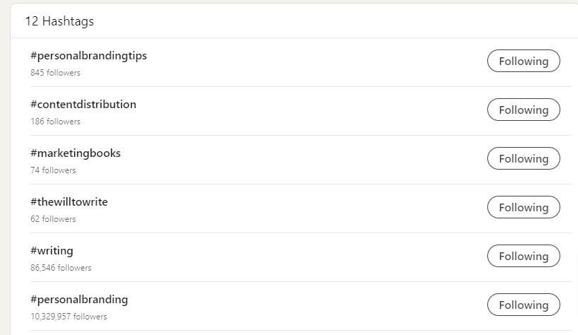 LinkedIn Hashtags - list of hashtahs to follow