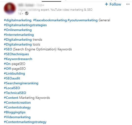 LinkedIn Hashtags - spam hashtags