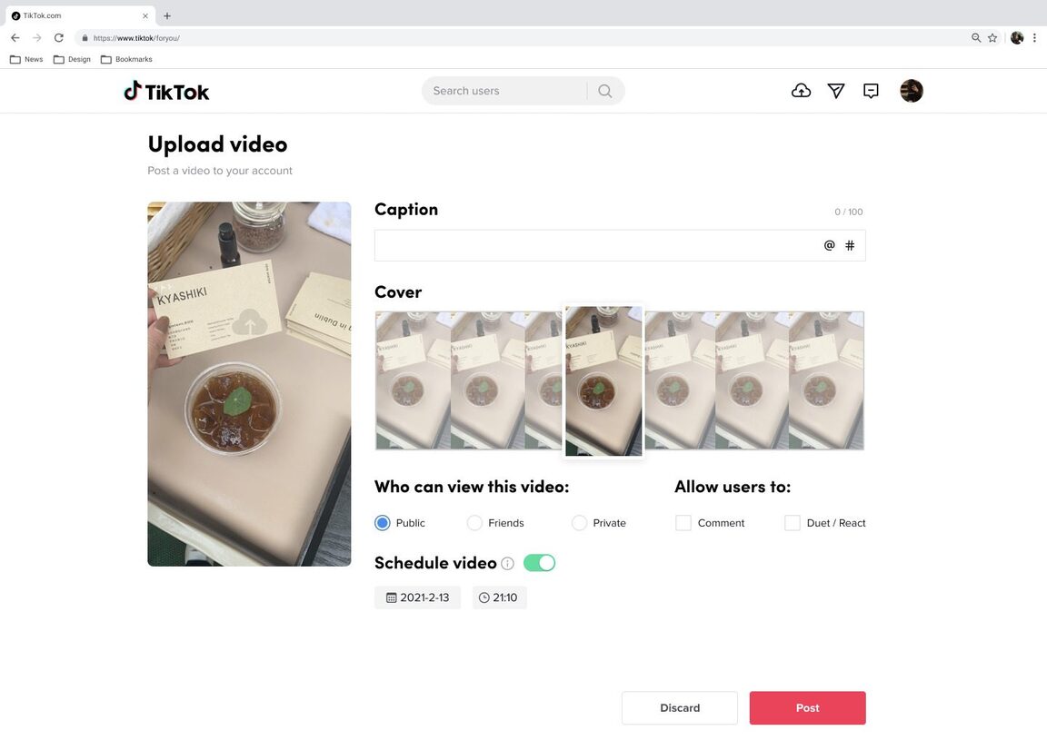 Schedule TikTok Posts - upload video