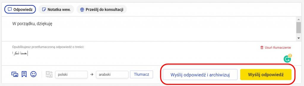wyślij odpowiedź i zarchiwizuj